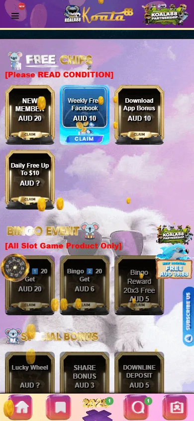 Koala88 Casino mobile promotions with bonus amounts, wagering terms and cashout limits